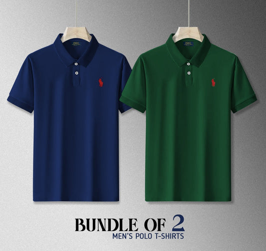 Bundle Of 2 Embroidered Men's Polo T-Shirts (Blue & Green)