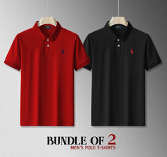 Bundle Of 2 Embroidered Men's Polo T-Shirts (Red & Black)