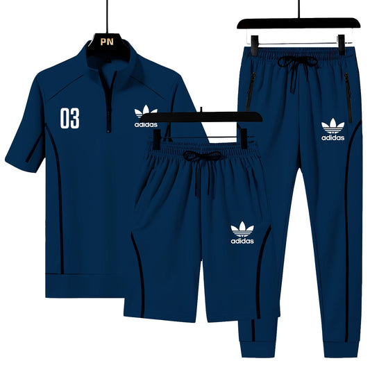 Men's Fashion ADI 3 Pcs Dry-Fit Tracksuit (NAVY)