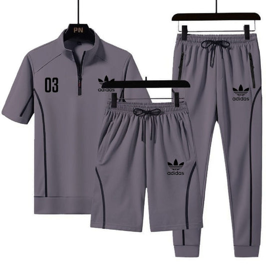 Men's Fashion ADI 3 Pcs Dry-Fit Tracksuit (GREY)