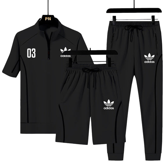 Men's Fashion ADI 3 Pcs Dry-Fit Tracksuit (BLACK)